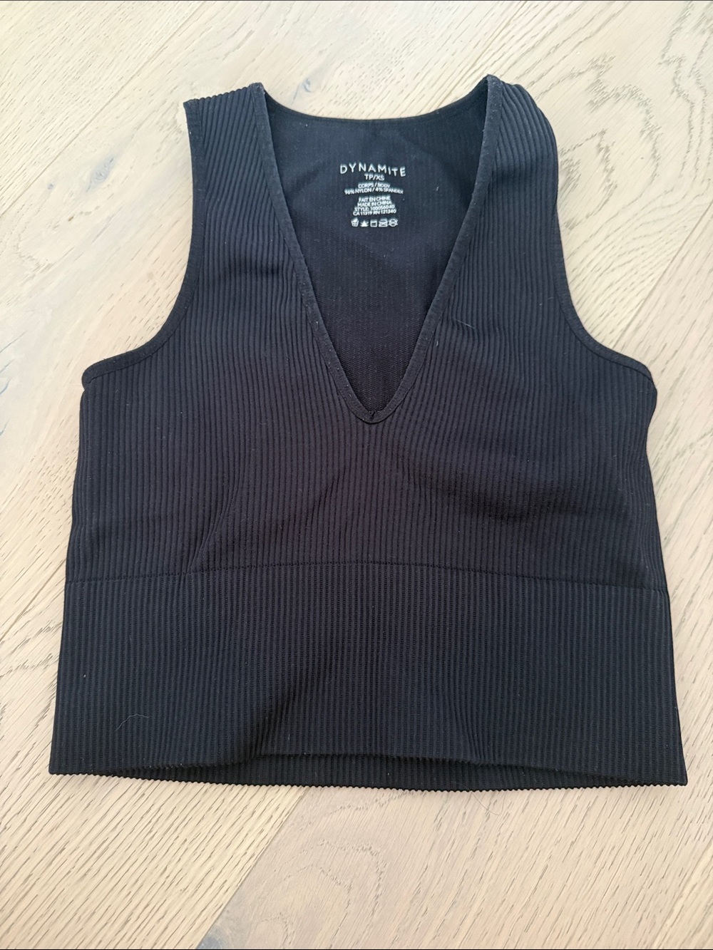 Dynamite Black Ribbed V-Neck Cropped Tank